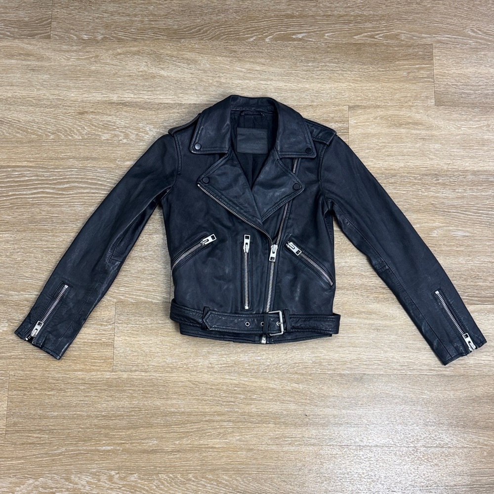 All Saints Balfern Biker Moto Leather Jacket Size 0 - Picture 7 of 16